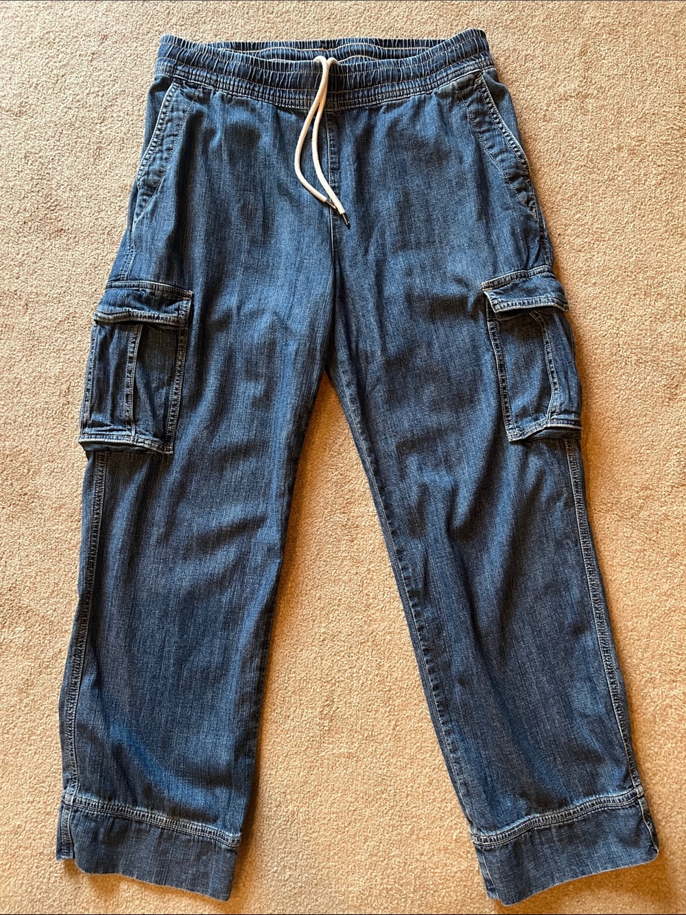 James Perse Denim Cargo Pants Full‑Length Relaxed Fit Drawstring Waist Size 3 - Picture 2 of 16